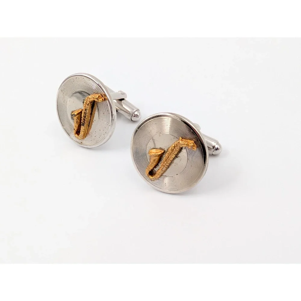 VTG‎ 1950s Shields Saxophone Cufflinks & Tie Clip Set Jazz Musician Novelty